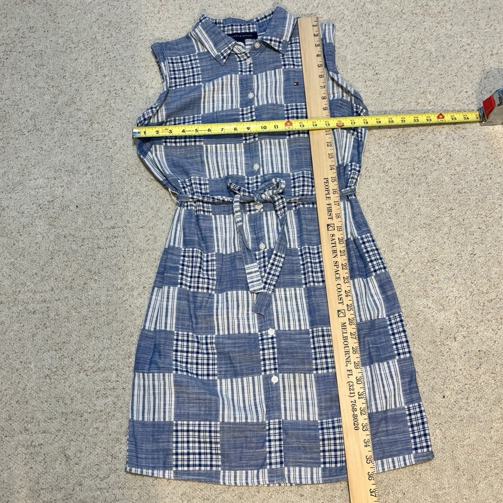 Tommy Hilfiger Blue Plaid Patchwork Sleeveless Shirt Dress Womens 8 Tie Waist - Picture 9 of 12